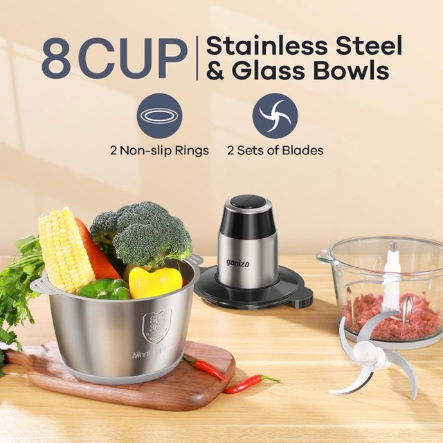 Electric Food Processor - Stainless Steel/Glass Bowls - photo 2