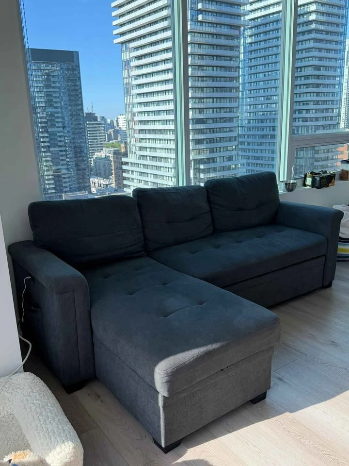 Dark Grey Sectional Sofa bed with Chaise, USB Port, and Storage - photo 2