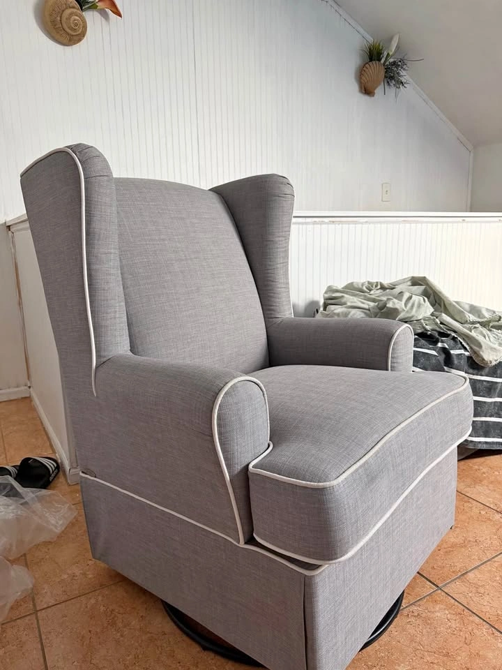 Gray Wingback Swivel Glider Chair & foot rest