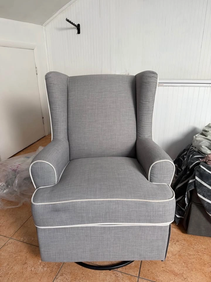 Gray Wingback Swivel Glider Chair & foot rest - photo 2