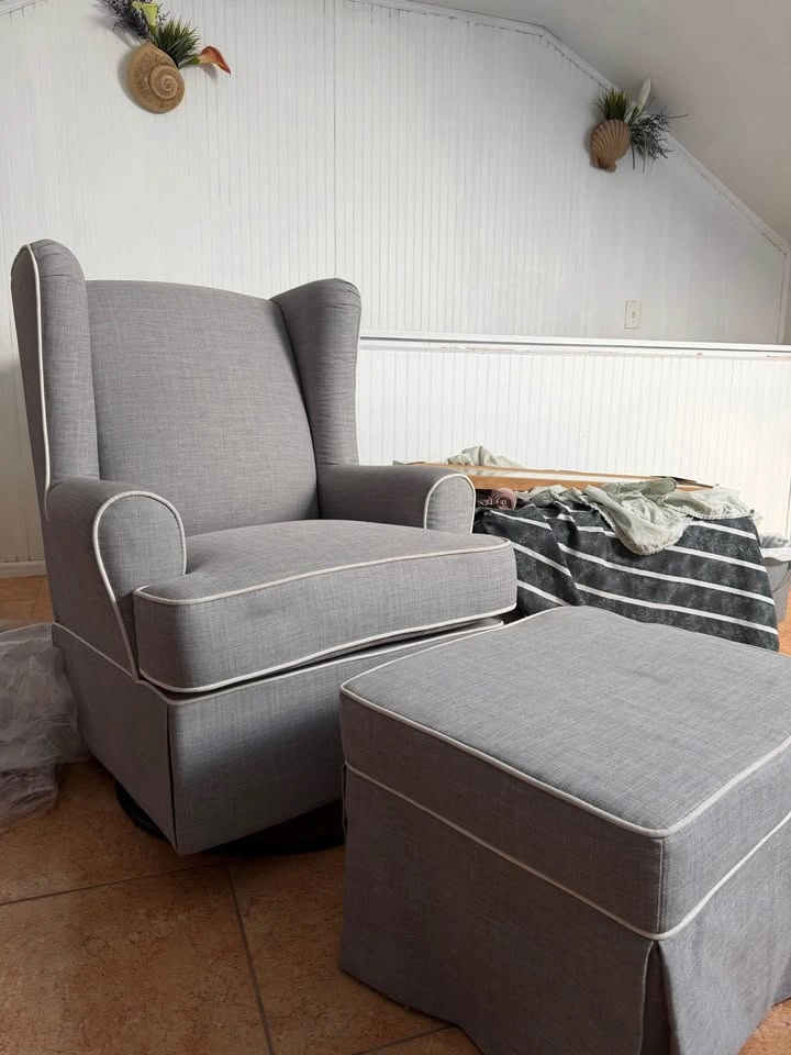Gray Wingback Swivel Glider Chair & foot rest - photo 3