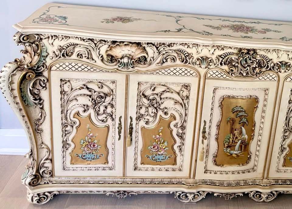 Authentic Italian Rococo Hand-Painted Sideboard & Mirror - photo 2
