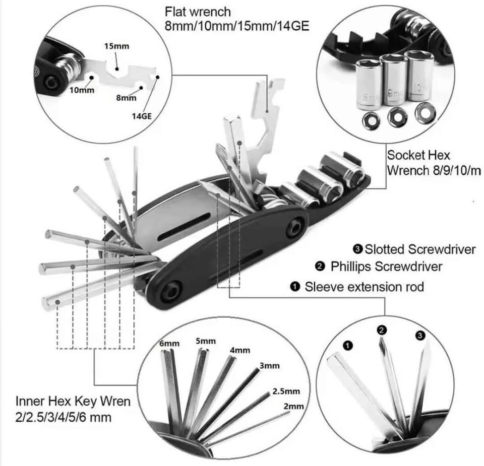 Multifunctional 16 in 1 Bicycle Repair Tool Kit - photo 2