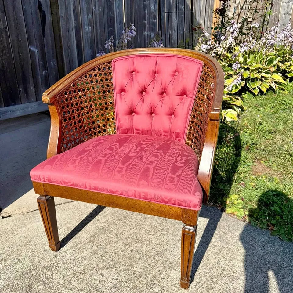 Vintage MCM Cane Back Barrel Chair thumbnail