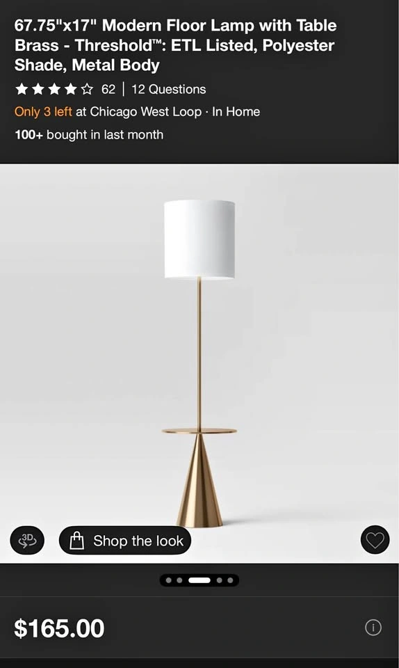 Modern Floor Lamp with Table Brass