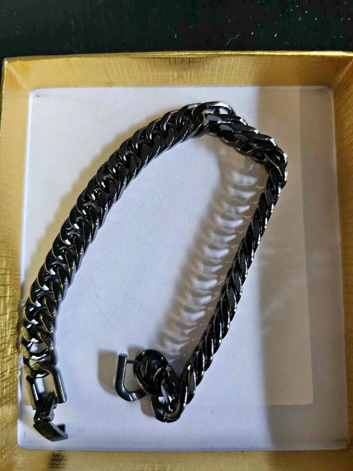 Heavy Black Cuban Link Bracelet Set