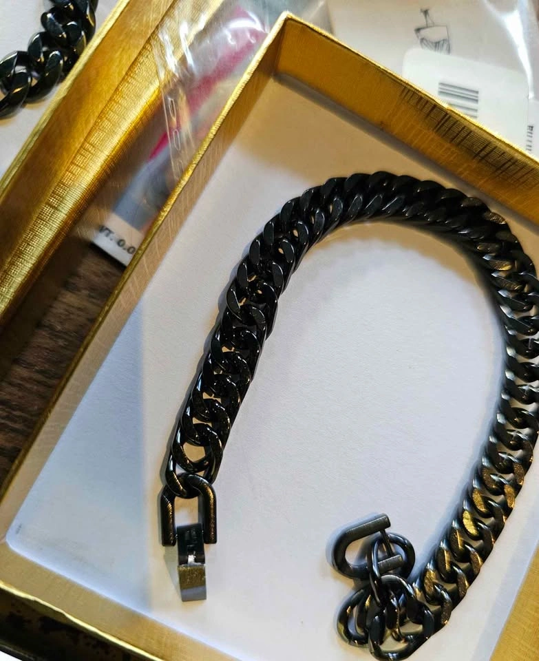 Heavy Black Cuban Link Bracelet Set - photo 2