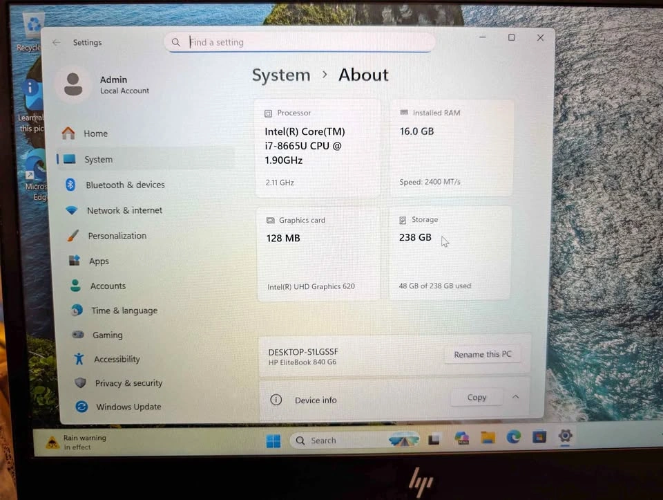 HP EliteBook 840 G6 laptop i7-8665U 16GB RAM 256GB SSD