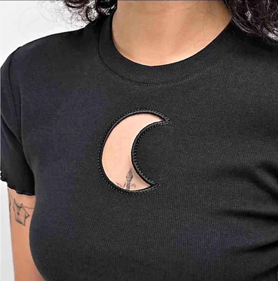 A-Lab Crescent Moon Cutout Black Shirt