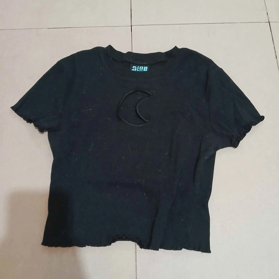 A-Lab Crescent Moon Cutout Black Shirt - photo 2