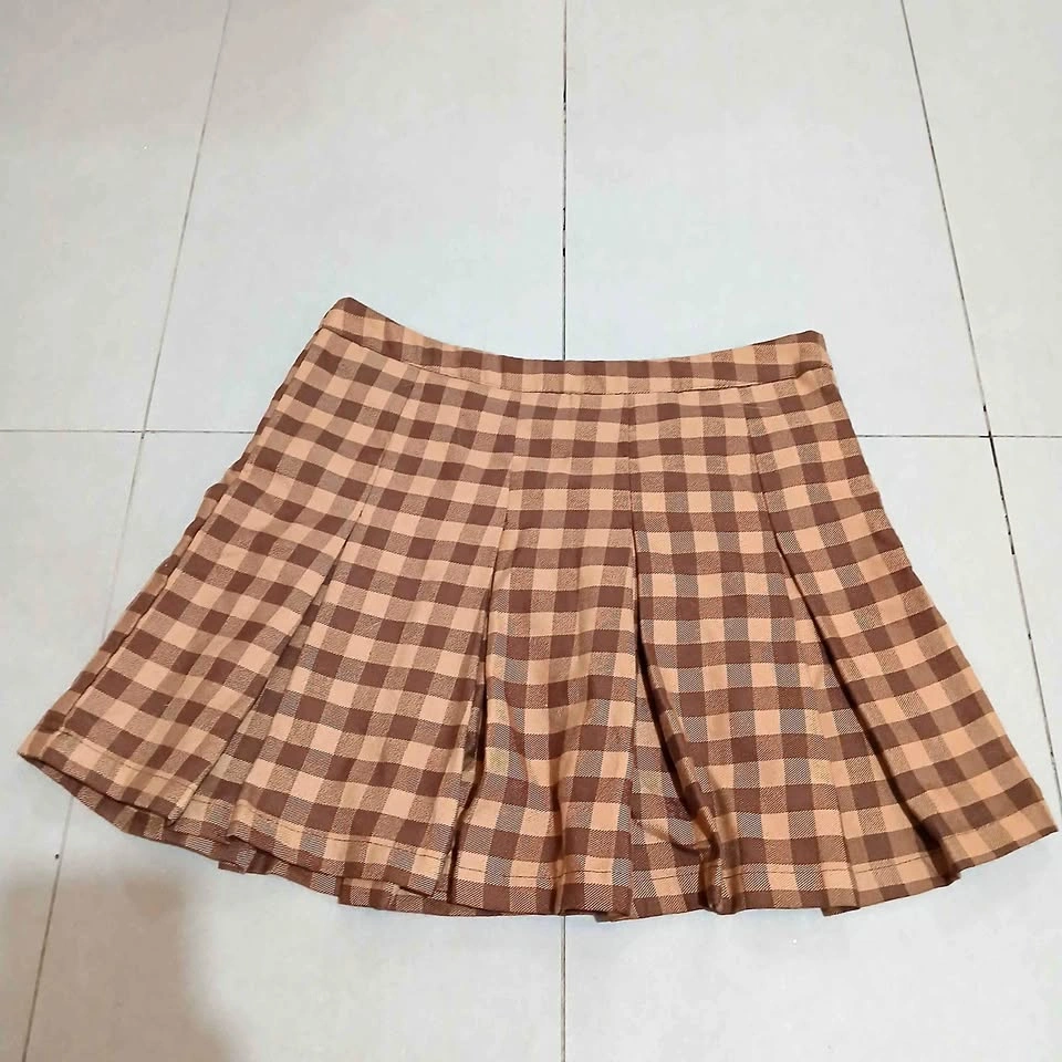 Brown Plaid Mini Skirt