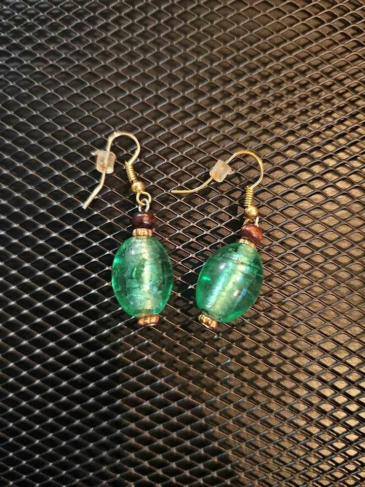 ✨ Emerald Green Artisan Glass Bead Earrings ✨