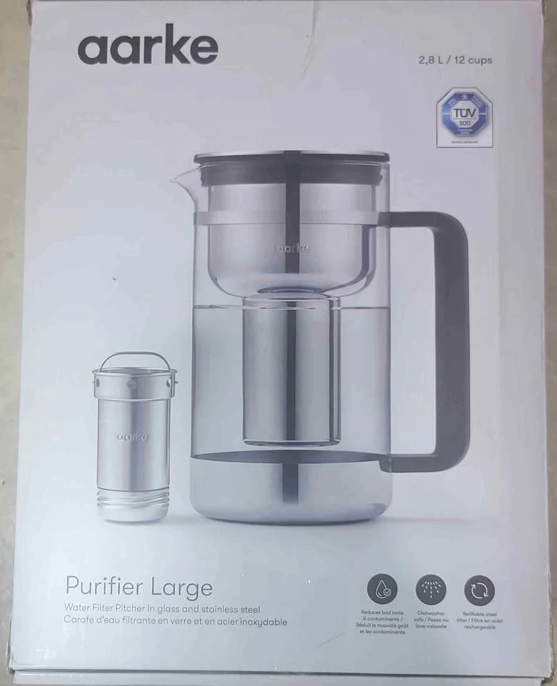 Aarke Purifier Large Water Filter Pitcher glass and stainless st