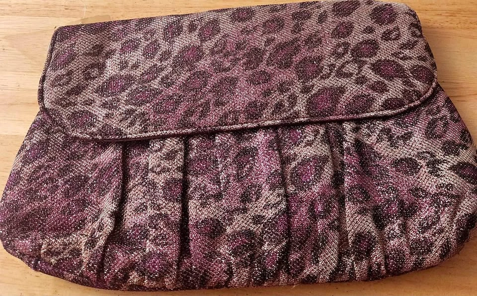 ACCESS Purple Leopard Print Glitter Clutch Bag