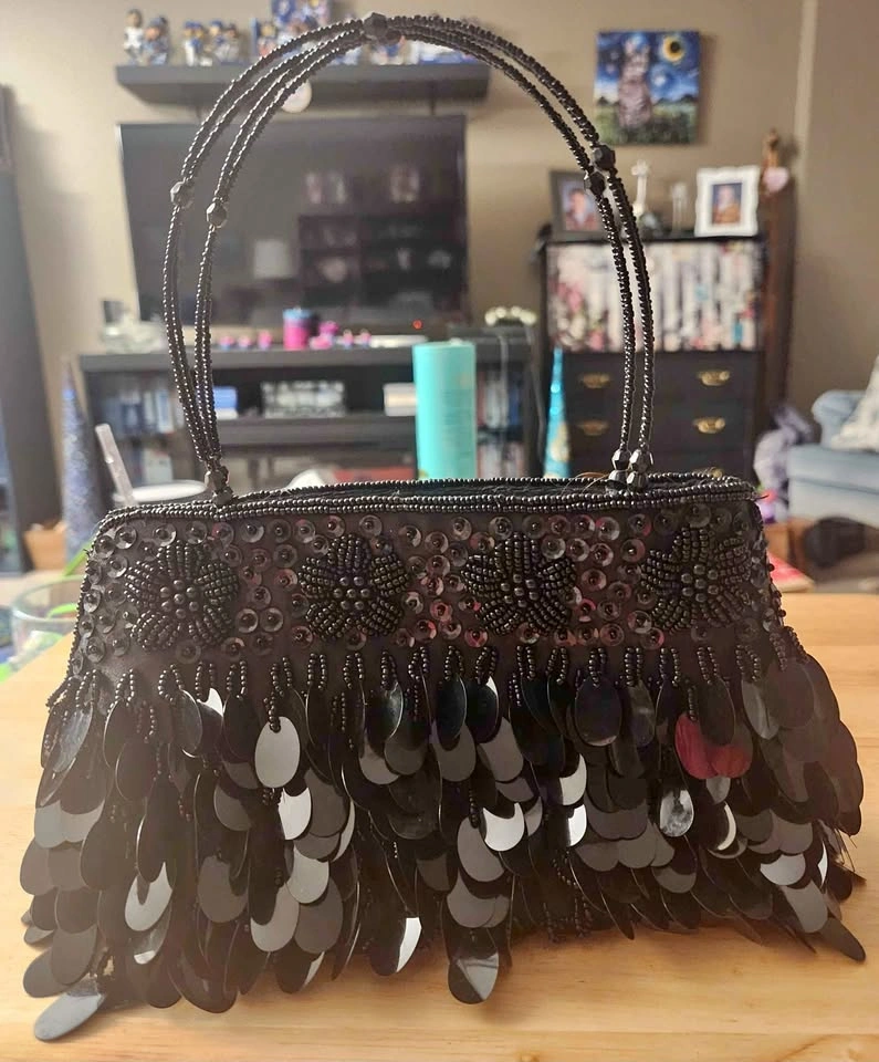 Black Beaded Sequin Handbag