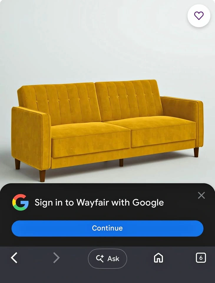 Wayfair Mustard Yellow Velvet Futon Sofa