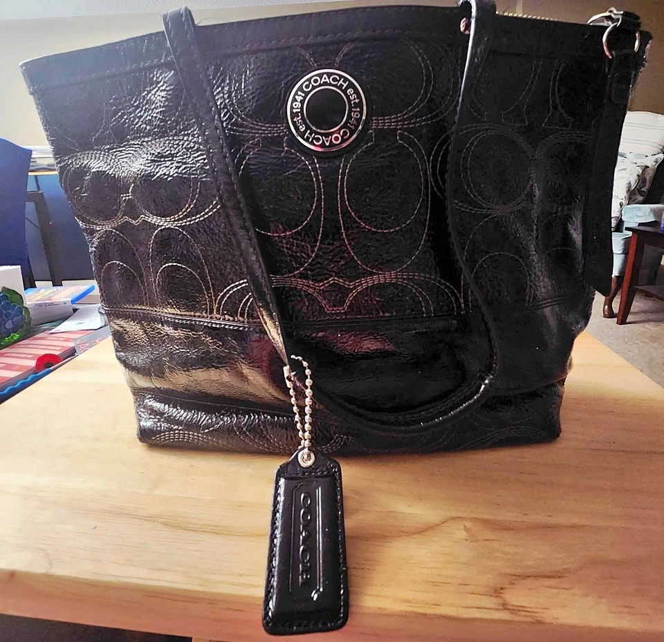 Coach Black Patent Leather C Monogram Tote Bag