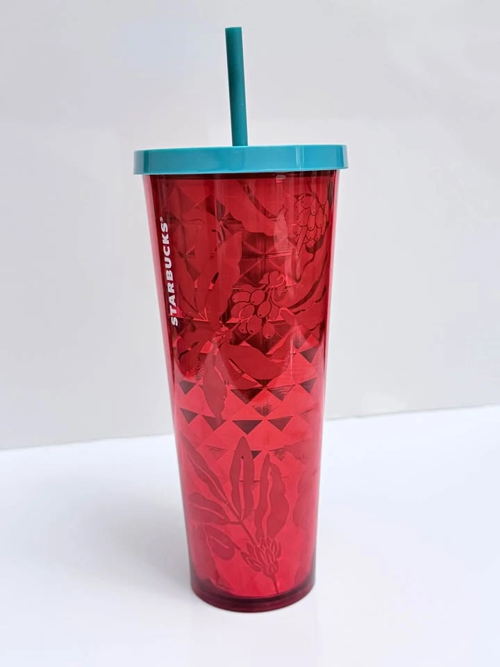 Starbucks Red & Teal Iced Coffee Tumbler Cup 24oz