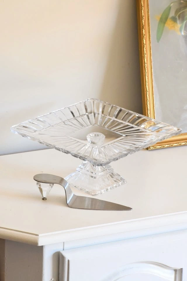 Square Glass Cake Stand w Cake Server - photo 2