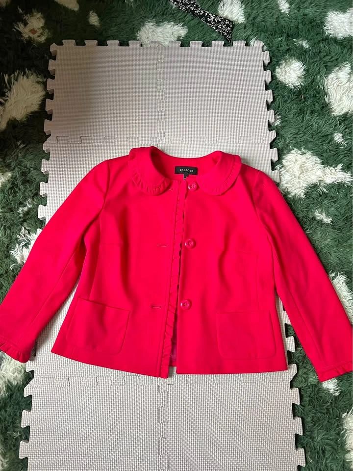 TALBOTS Red Ruffled Blazer Jacket Size 4