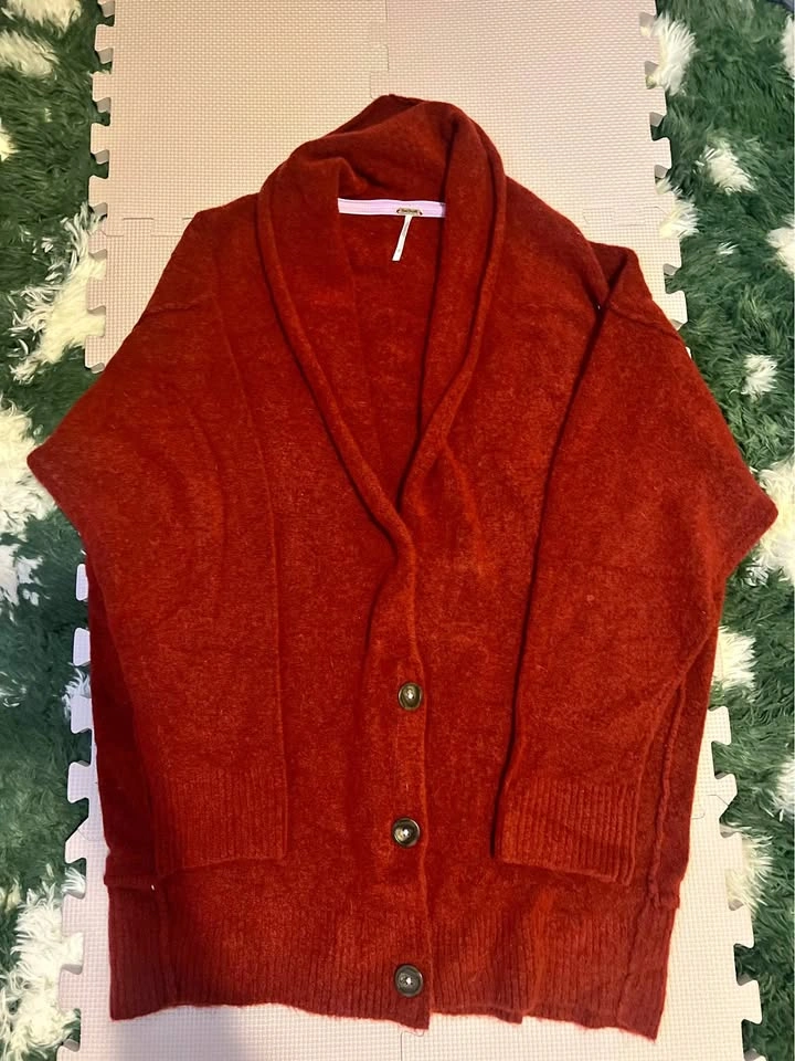 Free People Red Burgundy Shawl Collar Cardigan Small
