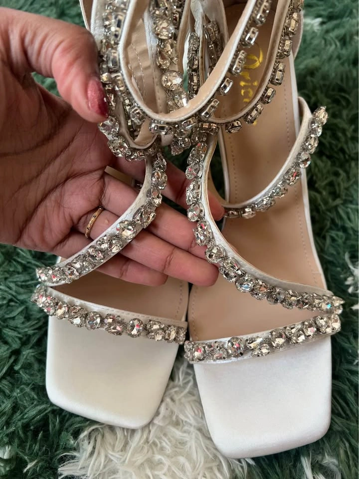 Driccie White Rhinestone Heels Sandals Square Toe - photo 2