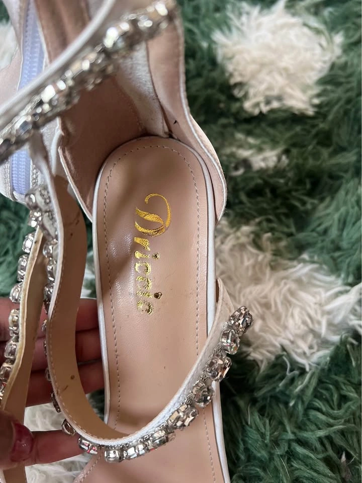 Driccie White Rhinestone Heels Sandals Square Toe - photo 3
