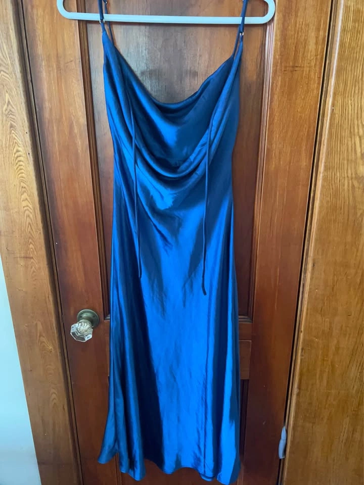 Mogidol Blue Satin Cowl Neck Slip Dress XS - photo 2
