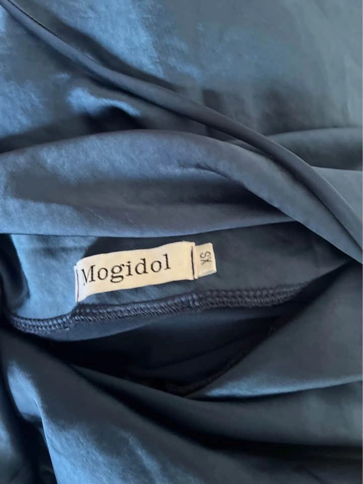 Mogidol Blue Satin Cowl Neck Slip Dress XS - photo 3