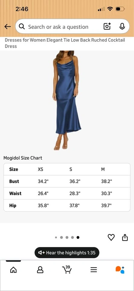 Mogidol Blue Satin Cowl Neck Slip Dress XS - photo 4