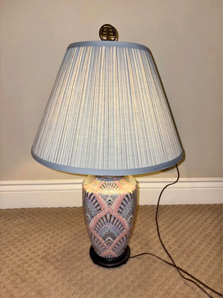 Asian Inspired Ceramic Table Lamp with Pleated Shade