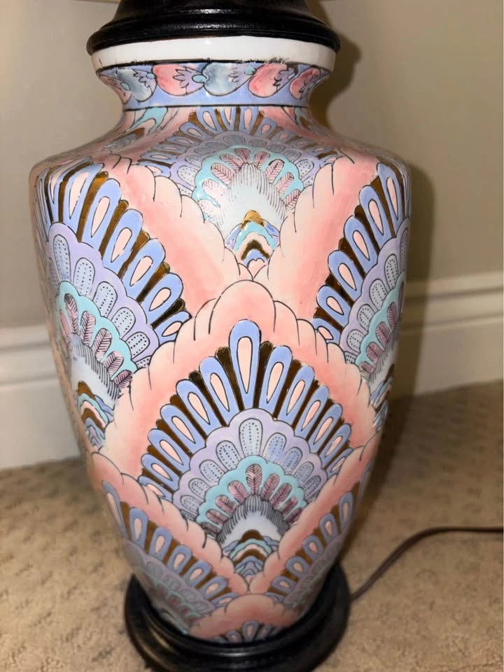 Asian Inspired Ceramic Table Lamp with Pleated Shade - photo 2