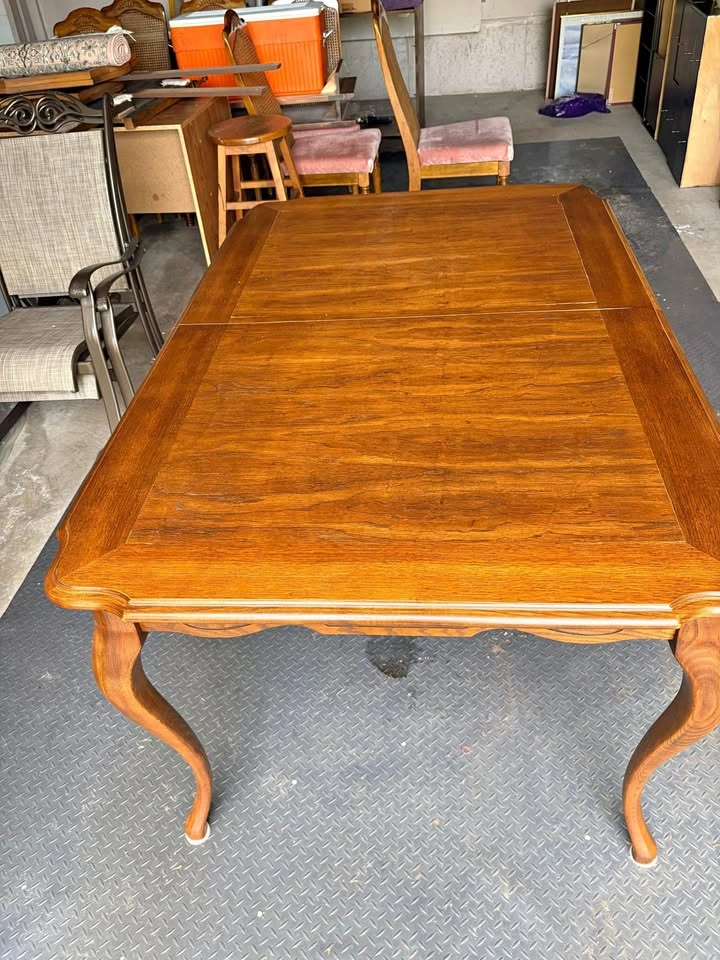 Wood Dining Table with Extension and 8 Cane Back Chairs