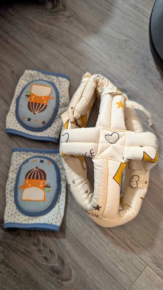 Padded baby safety helmet and knee pads