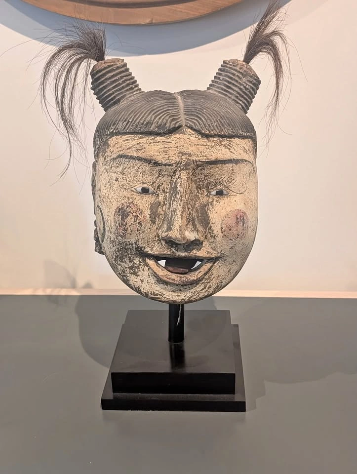 Vintage Burmese Hand-Carved Mask on Stand