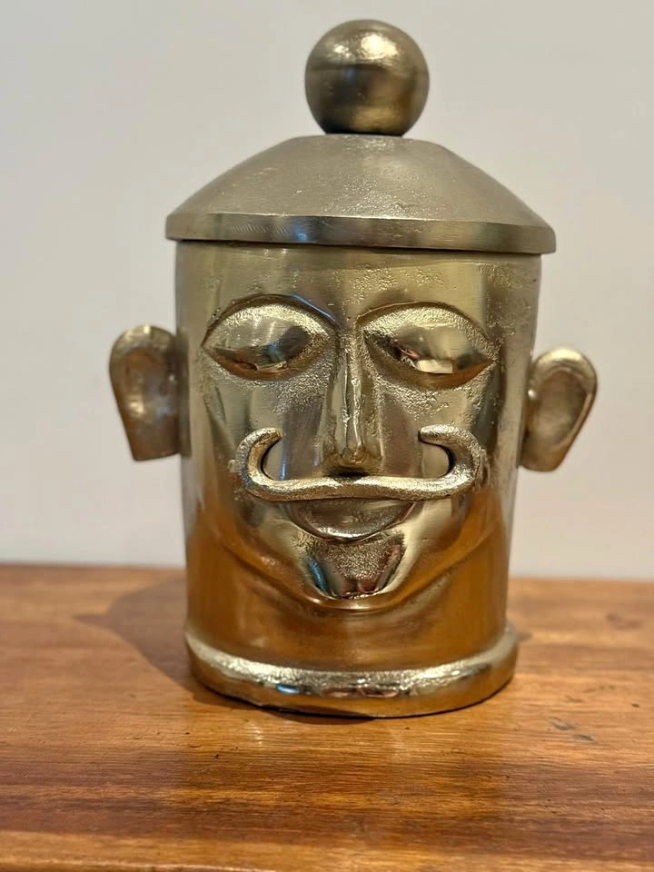 Face Design Gold Container With Lid