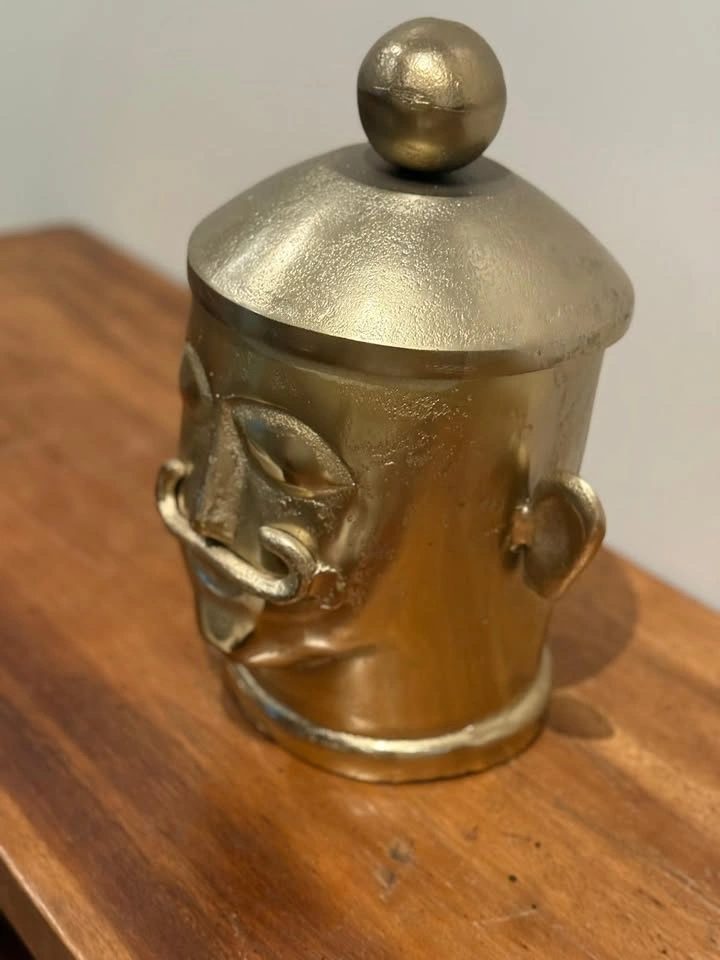 Face Design Gold Container With Lid - photo 2