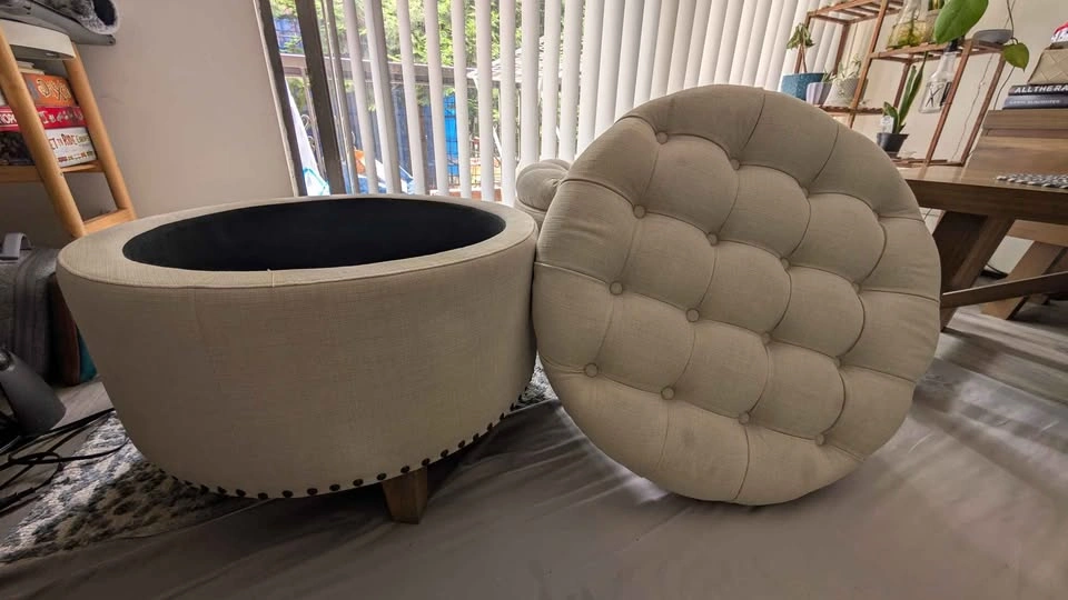 2 Tufted Round Storage Ottomans - photo 5
