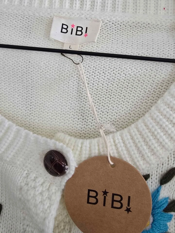 BiB! White Embroidered Floral Pom-Pom Cardigan L - photo 2