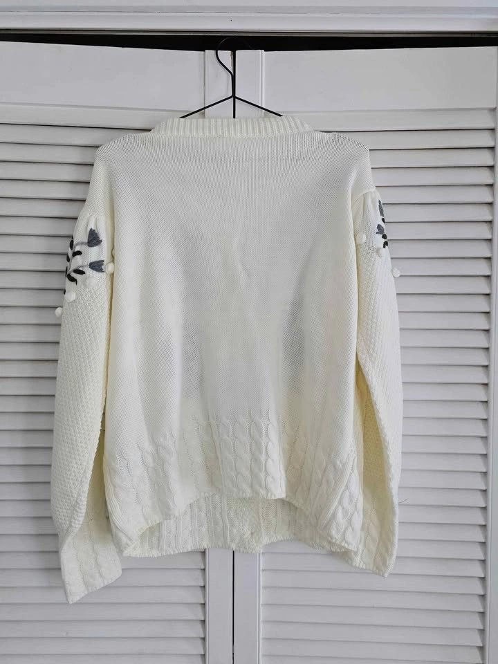 BiB! White Embroidered Floral Pom-Pom Cardigan L - photo 3