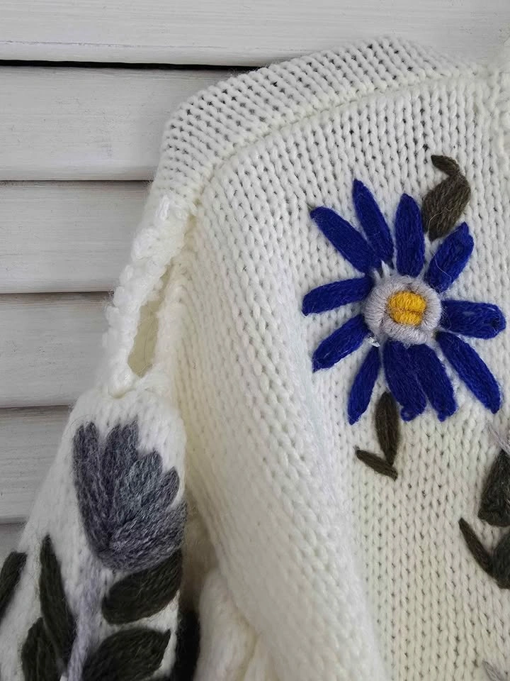 BiB! White Embroidered Floral Pom-Pom Cardigan L - photo 4