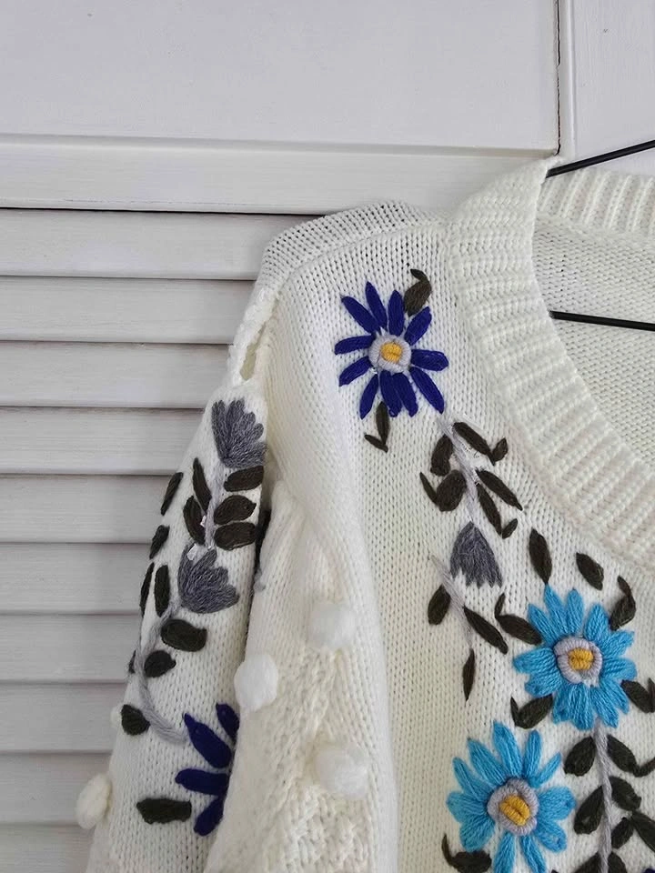 BiB! White Embroidered Floral Pom-Pom Cardigan L - photo 5