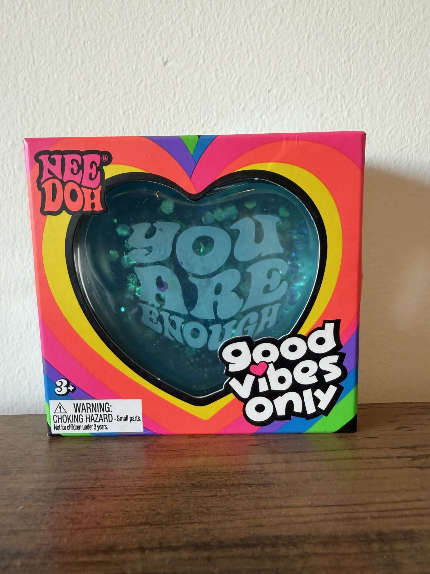 Nee Doh Good Vibes Only Glitter Heart Squishy Blue Toy NEW