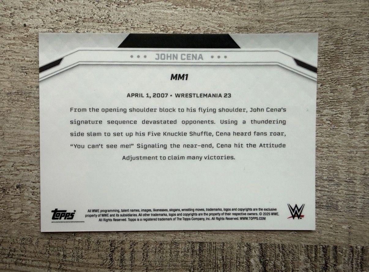 2025 Topps JOHN CENA Commemorative #MM1 Marquee Moves Rainbow Fo - photo 2
