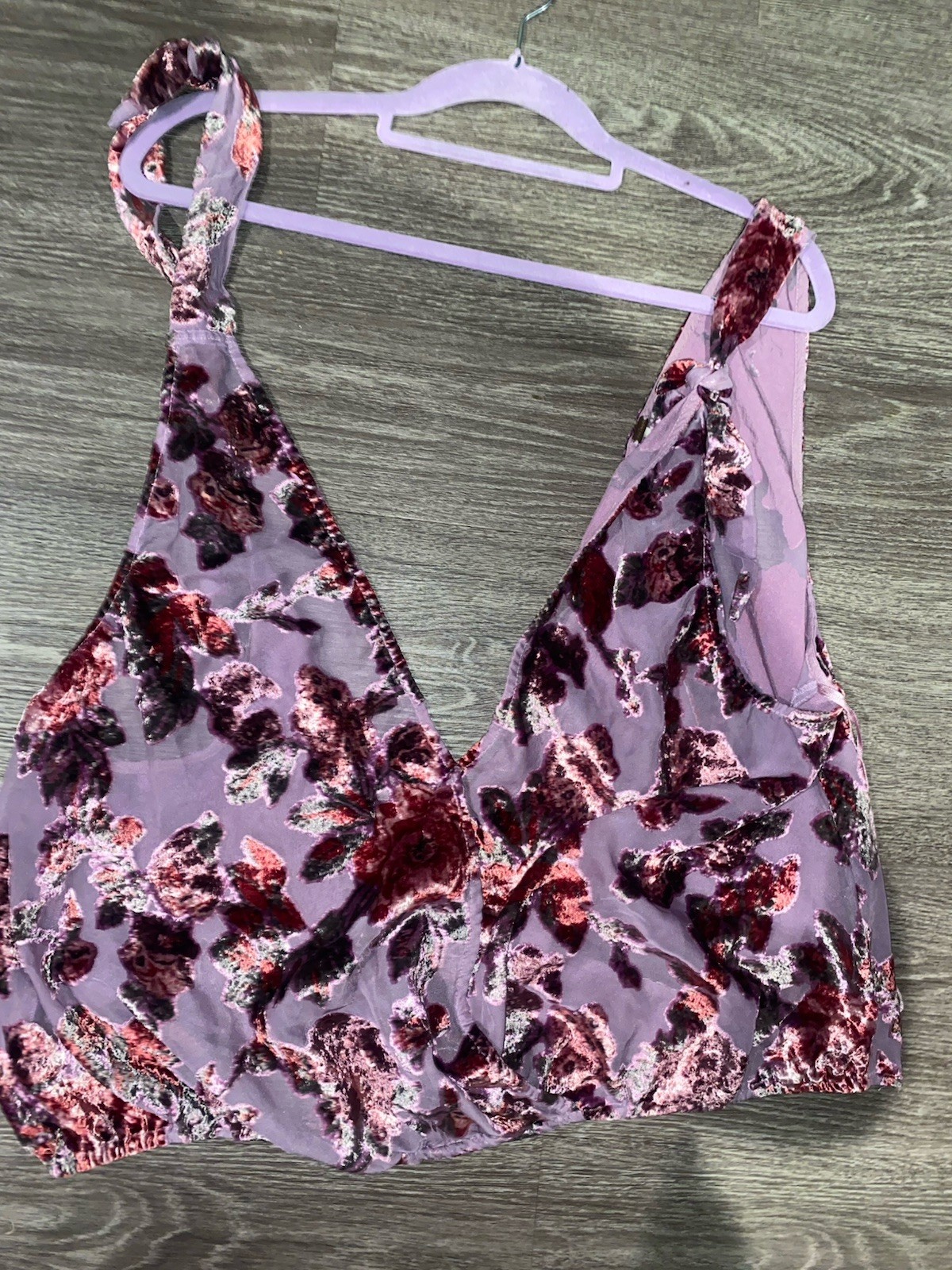 Free People Womens L Velvet Burnout Floral Crop Top Purple - photo 2