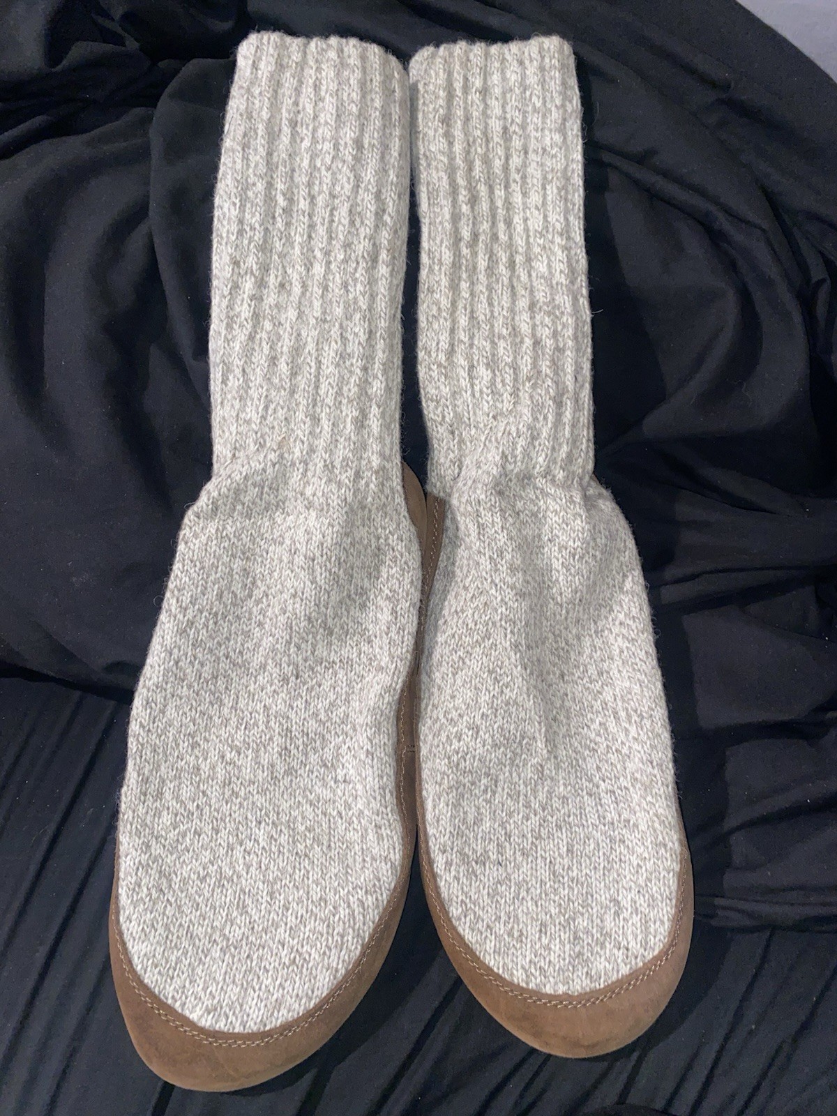 L.L.Bean Sweater Fleece Slipper Socks Womens M Gray Brown