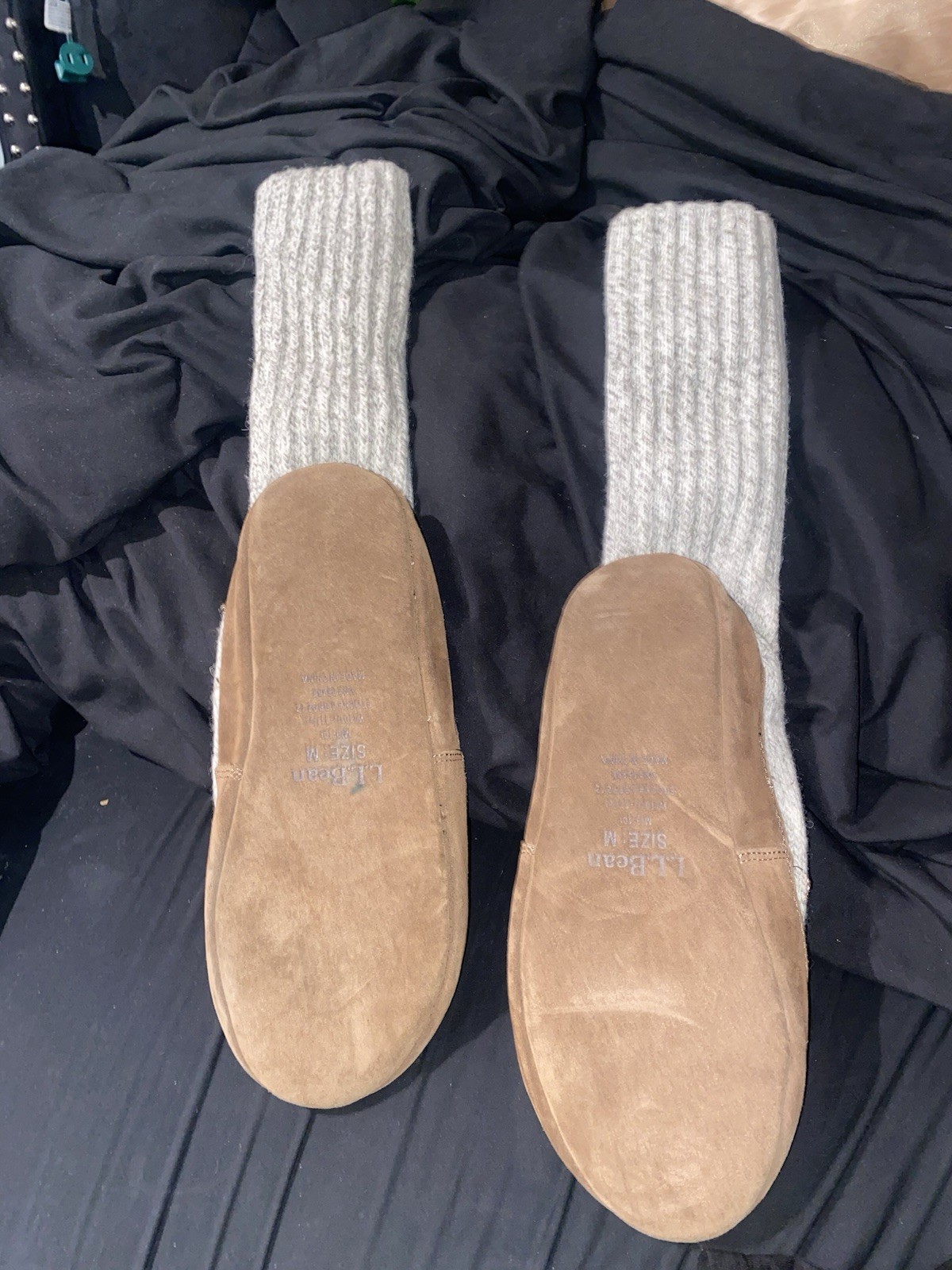 L.L.Bean Sweater Fleece Slipper Socks Womens M Gray Brown - photo 4
