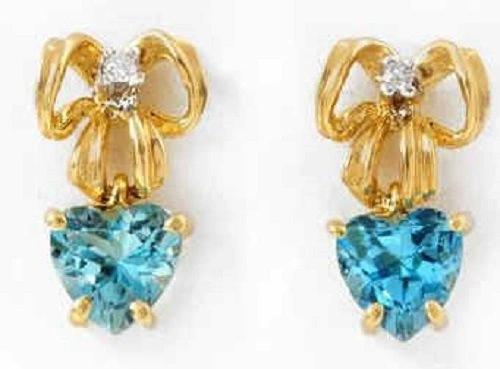 Fine Jewelry Heart Cut Topaz Dangle 10k Gold Bow Earrings