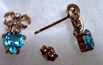 Fine Jewelry Heart Cut Topaz Dangle 10k Gold Bow Earrings - photo 2