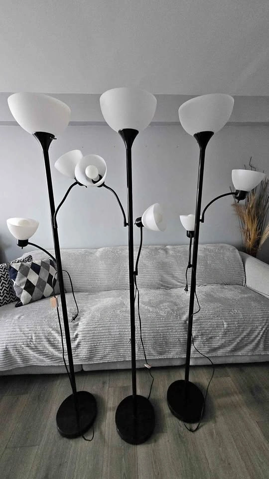 Set of 3 Black Floor Lamps – 72” Tall with Bulbs